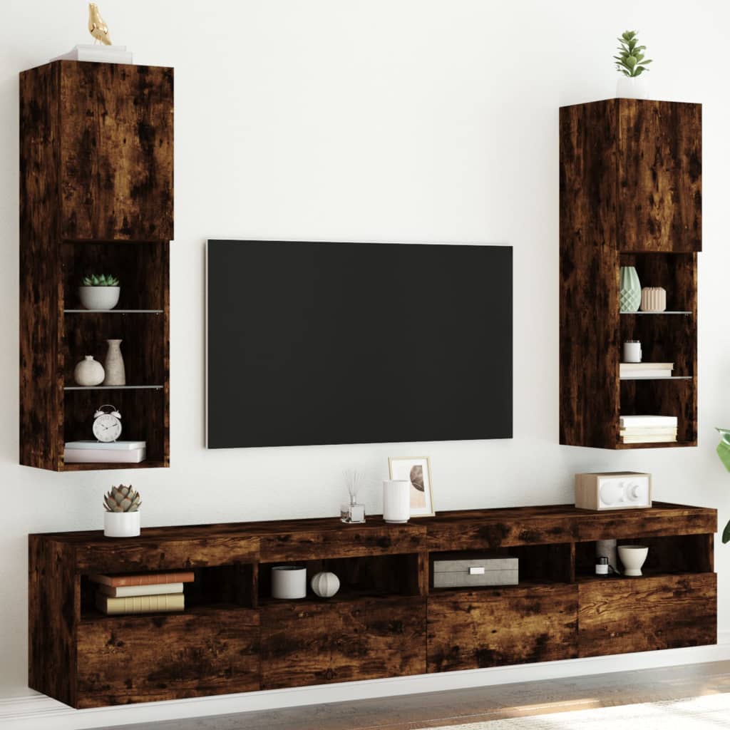 Tv-meubels LED-verlichting 2 st 30,5x30x102 cm gerookt eiken is nu te koop bij PeponiXL, paradijselijk wonen!