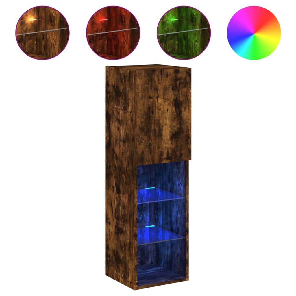 Tv-meubels LED-verlichting 2 st 30,5x30x102 cm gerookt eiken is nu te koop bij PeponiXL, paradijselijk wonen!