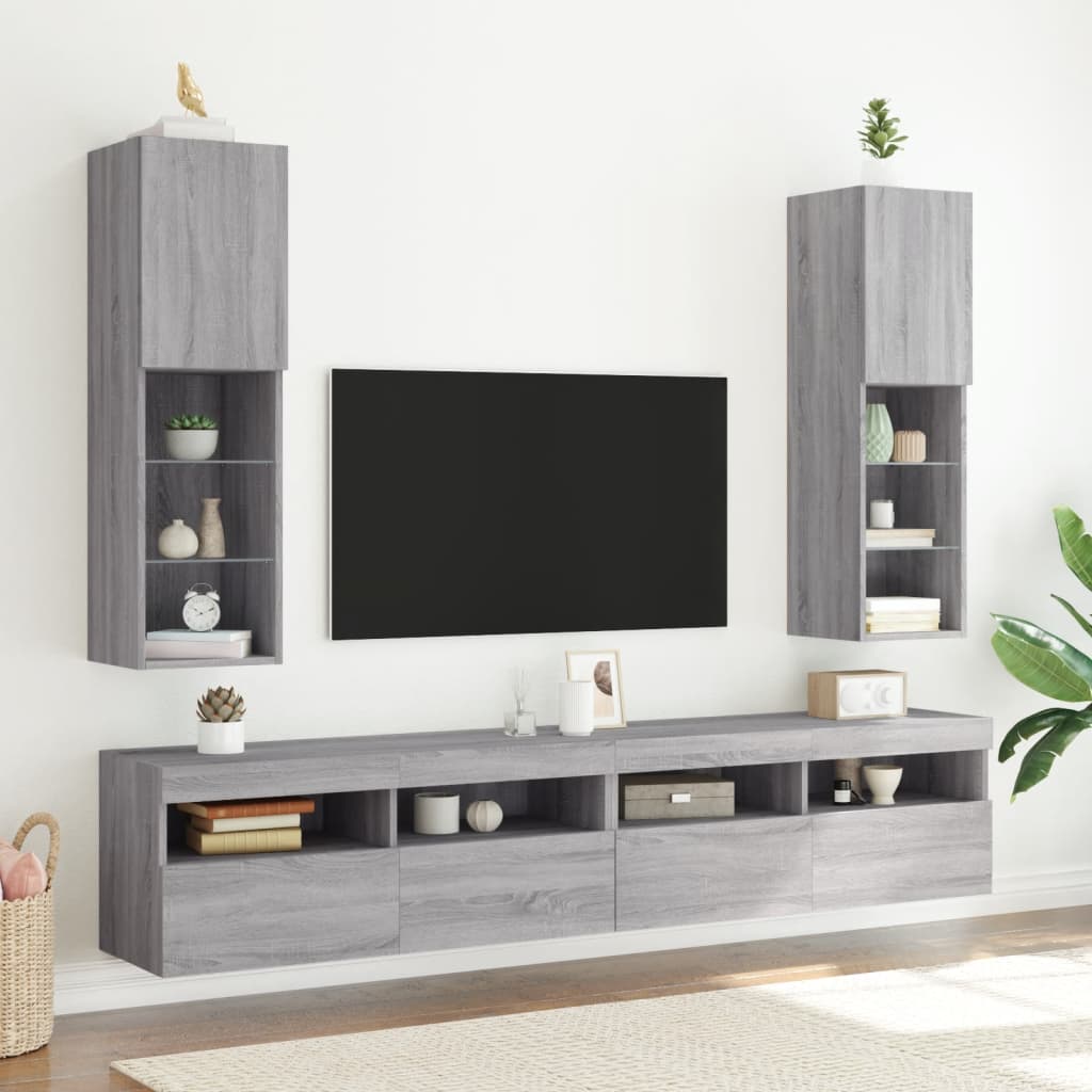 Tv-meubel met LED-verlichting 30,5x30x102 cm grijs sonoma eiken is nu te koop bij PeponiXL, paradijselijk wonen!