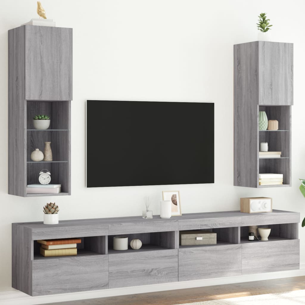 Tv-meubels met LED-verlichting 2 st 30,5x30x102 cm grijs sonoma is nu te koop bij PeponiXL, paradijselijk wonen!