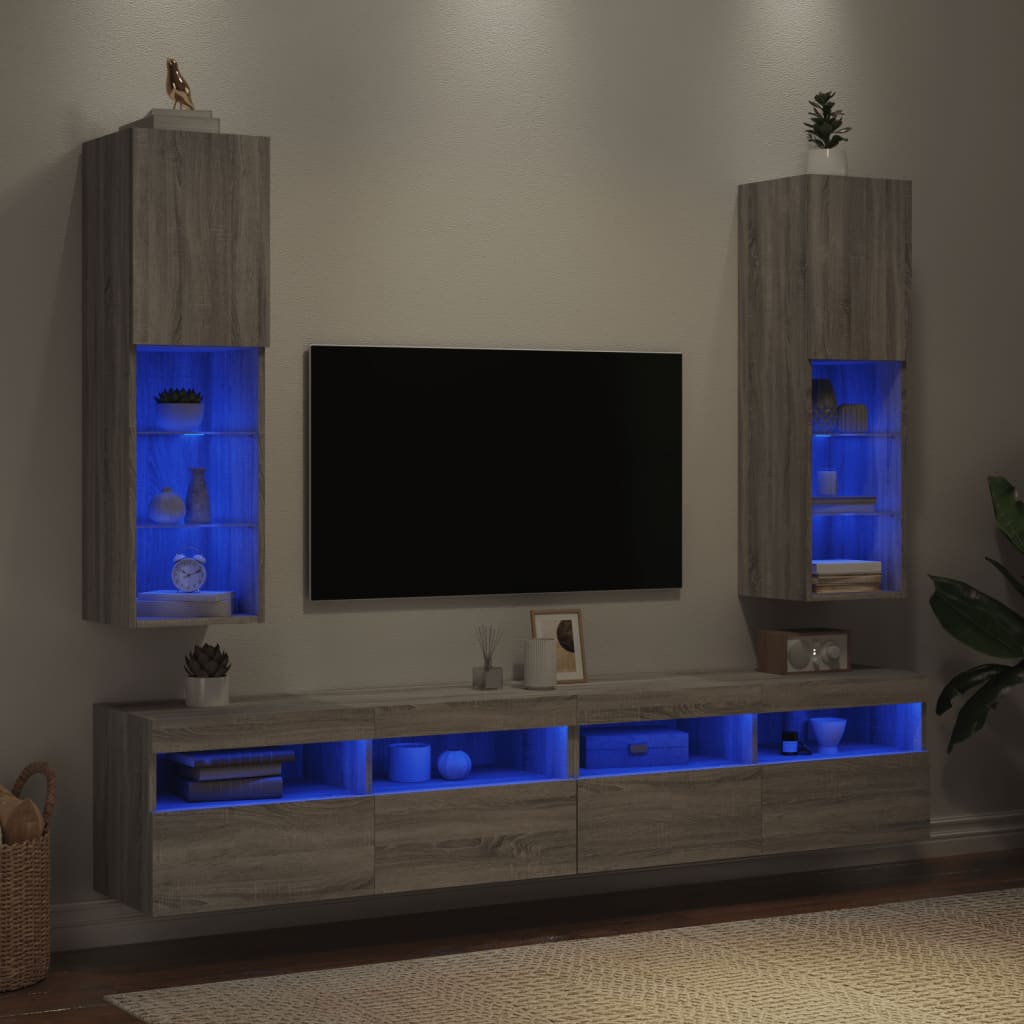 Tv-meubels met LED-verlichting 2 st 30,5x30x102 cm grijs sonoma is nu te koop bij PeponiXL, paradijselijk wonen!