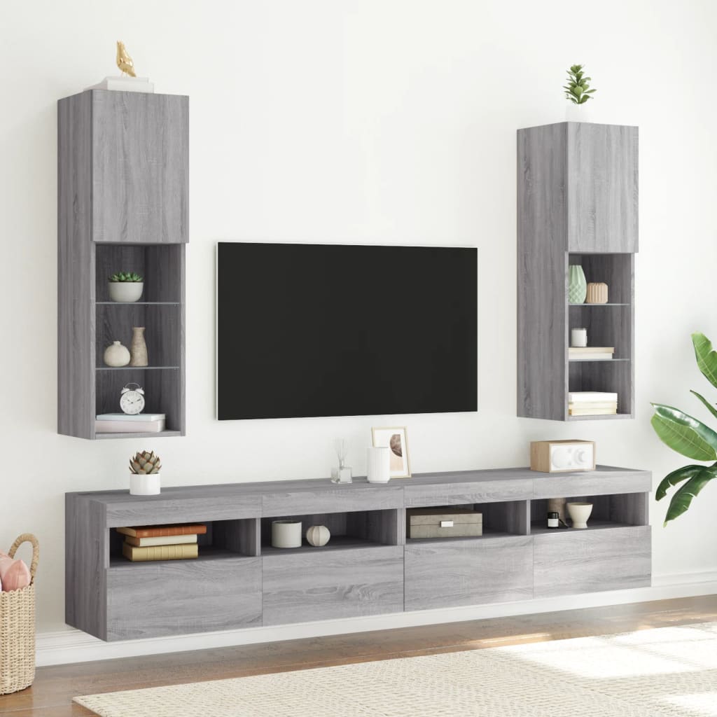 Tv-meubels met LED-verlichting 2 st 30,5x30x102 cm grijs sonoma is nu te koop bij PeponiXL, paradijselijk wonen!