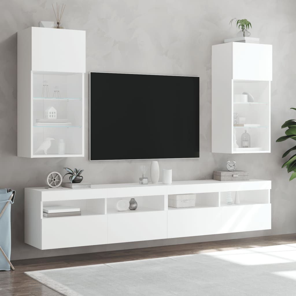 Tv-meubels met LED-verlichting 2 st 40,5x30x90 cm wit is nu te koop bij PeponiXL, paradijselijk wonen!