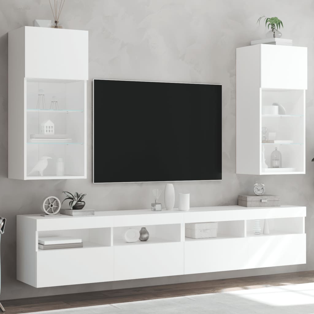 Tv-meubels met LED-verlichting 2 st 40,5x30x90 cm wit is nu te koop bij PeponiXL, paradijselijk wonen!
