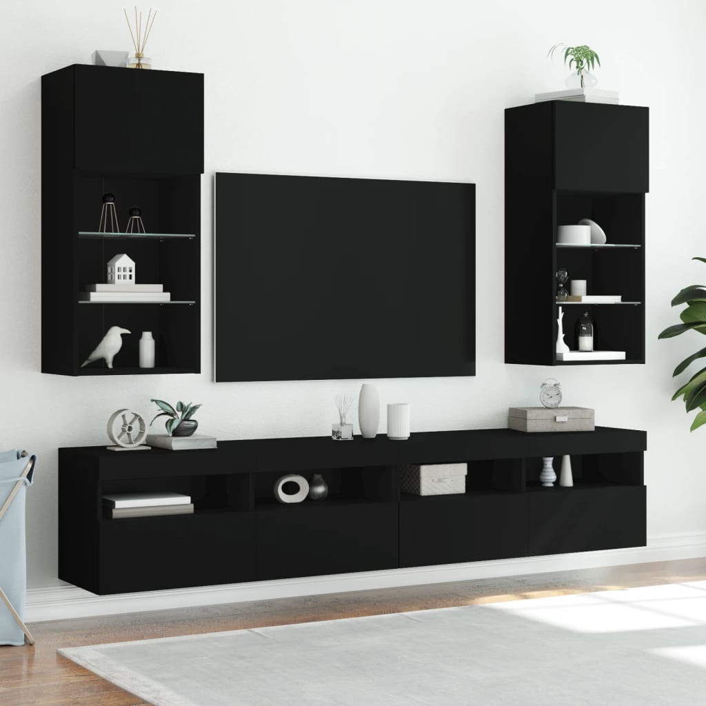Tv-meubel met LED-verlichting 40,5x30x90 cm zwart is nu te koop bij PeponiXL, paradijselijk wonen!
