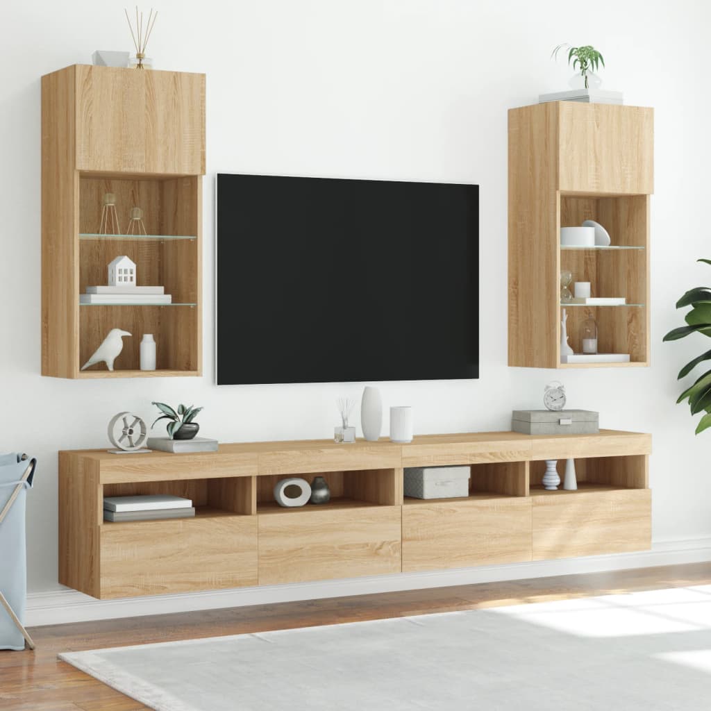 Tv-meubels met LED-verlichting 2 st 40,5x30x90 cm sonoma eiken is nu te koop bij PeponiXL, paradijselijk wonen!