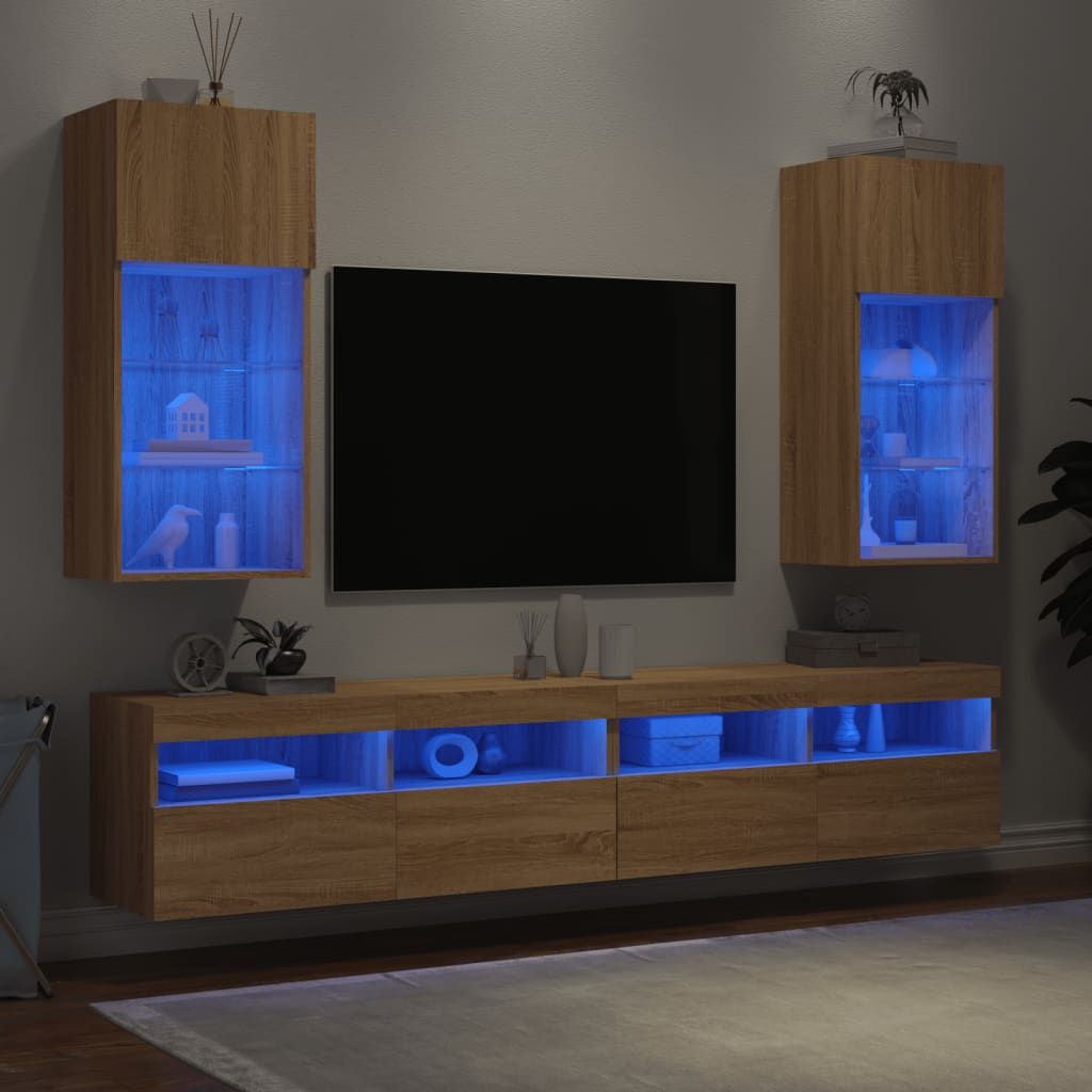 Tv-meubels met LED-verlichting 2 st 40,5x30x90 cm sonoma eiken is nu te koop bij PeponiXL, paradijselijk wonen!
