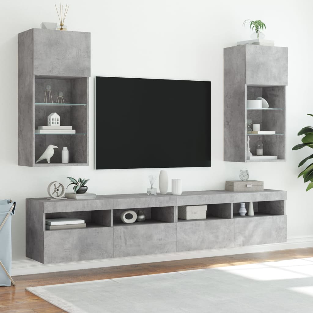 Tv-meubels met LED-verlichting 2 st 40,5x30x90 cm betongrijs is nu te koop bij PeponiXL, paradijselijk wonen!