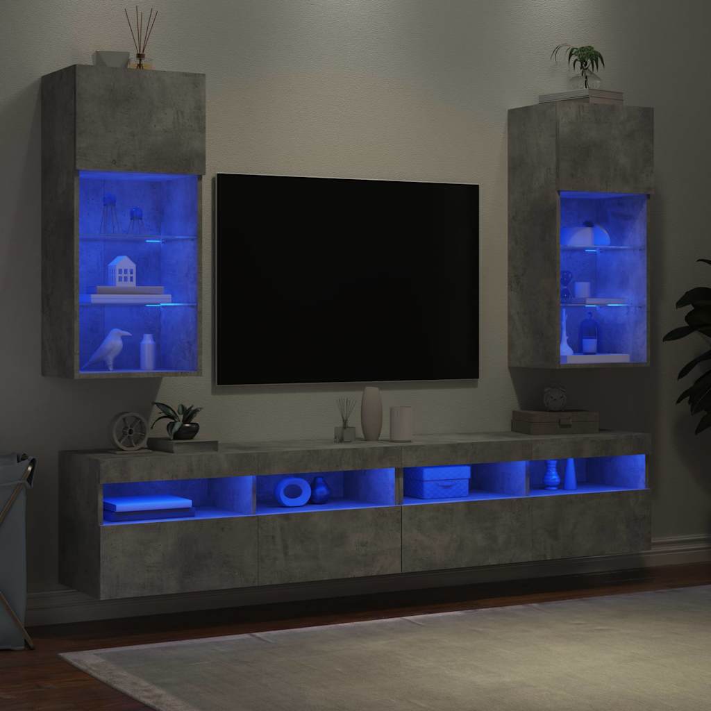 Tv-meubels met LED-verlichting 2 st 40,5x30x90 cm betongrijs is nu te koop bij PeponiXL, paradijselijk wonen!