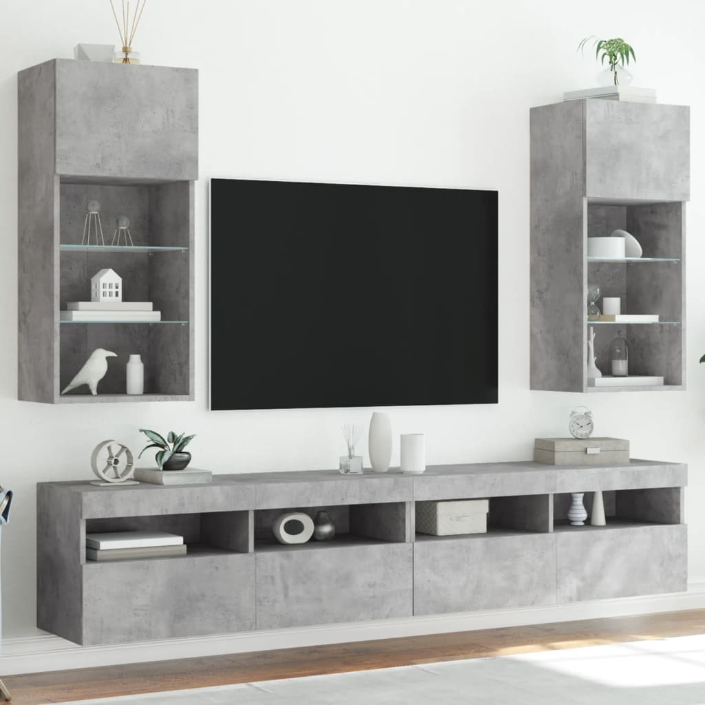 Tv-meubels met LED-verlichting 2 st 40,5x30x90 cm betongrijs is nu te koop bij PeponiXL, paradijselijk wonen!