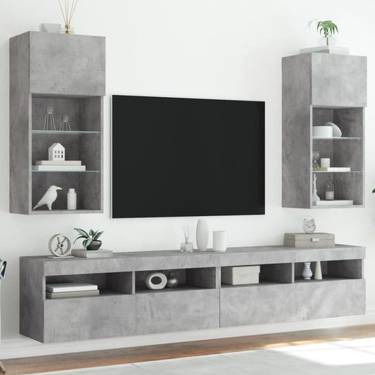 Tv-meubels met LED-verlichting 2 st 40,5x30x90 cm betongrijs is nu te koop bij PeponiXL, paradijselijk wonen!
