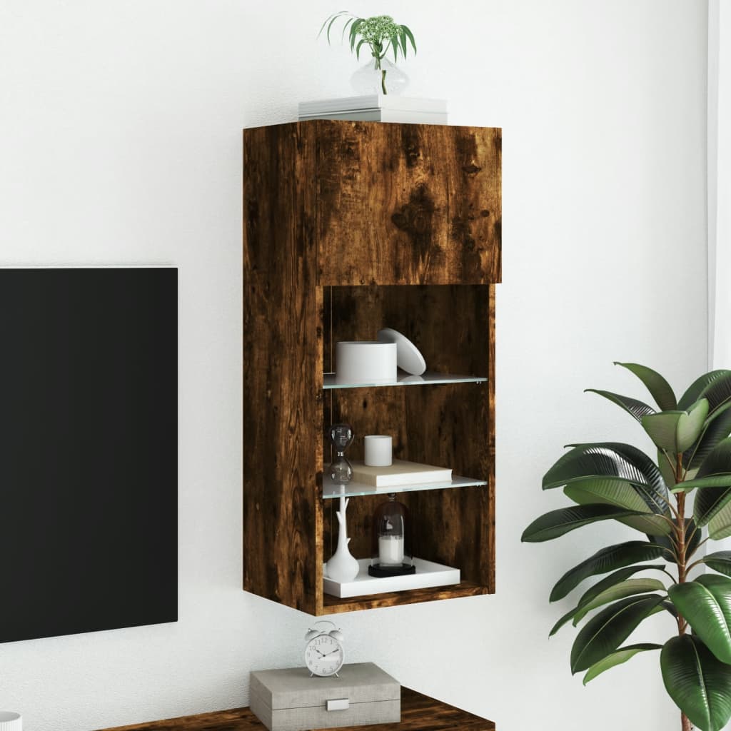 Tv-meubel met LED-verlichting 40,5x30x90 cm gerookt eikenkleur is nu te koop bij PeponiXL, paradijselijk wonen!