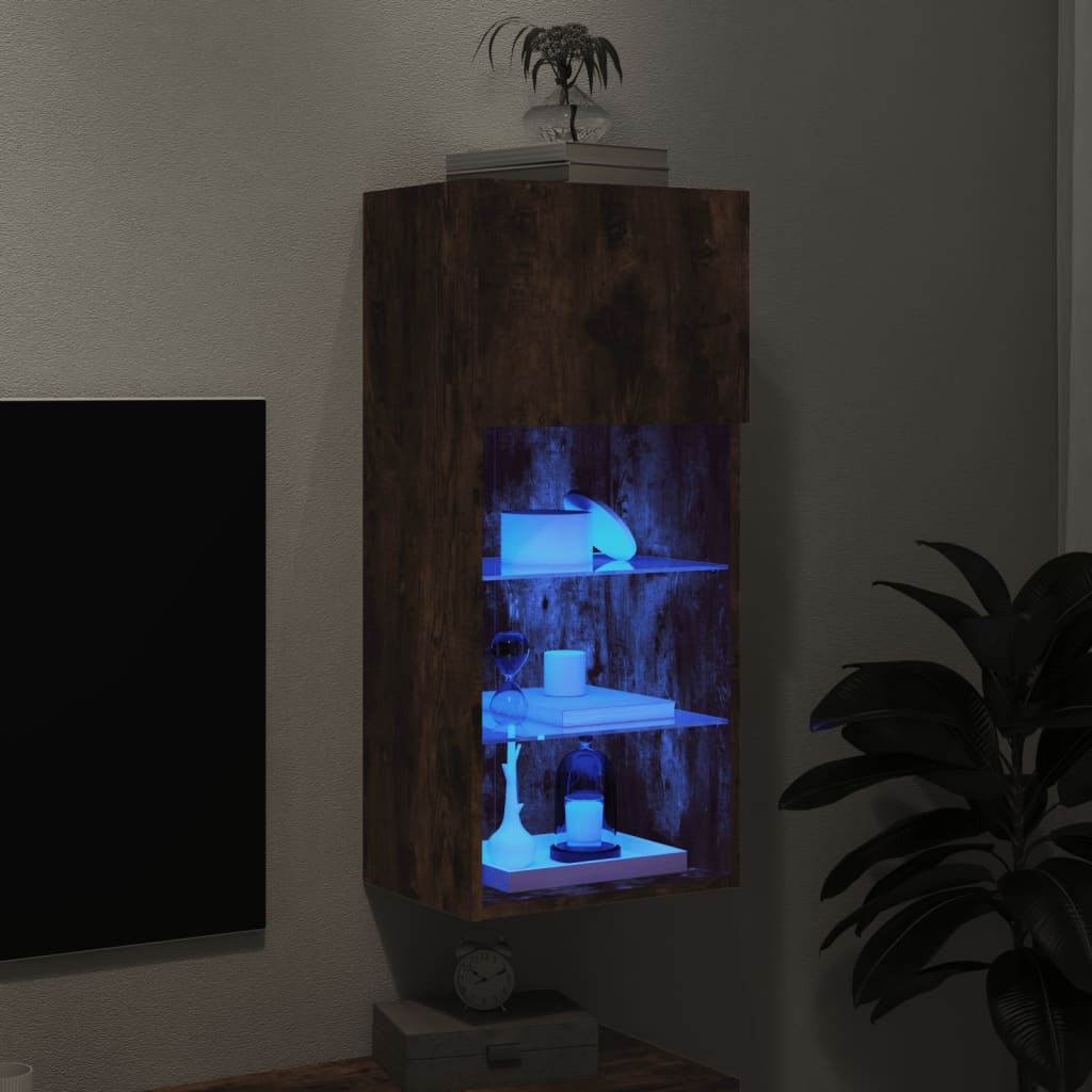 Tv-meubel met LED-verlichting 40,5x30x90 cm gerookt eikenkleur is nu te koop bij PeponiXL, paradijselijk wonen!