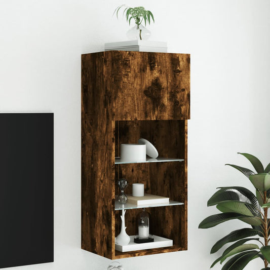 Tv-meubel met LED-verlichting 40,5x30x90 cm gerookt eikenkleur is nu te koop bij PeponiXL, paradijselijk wonen!
