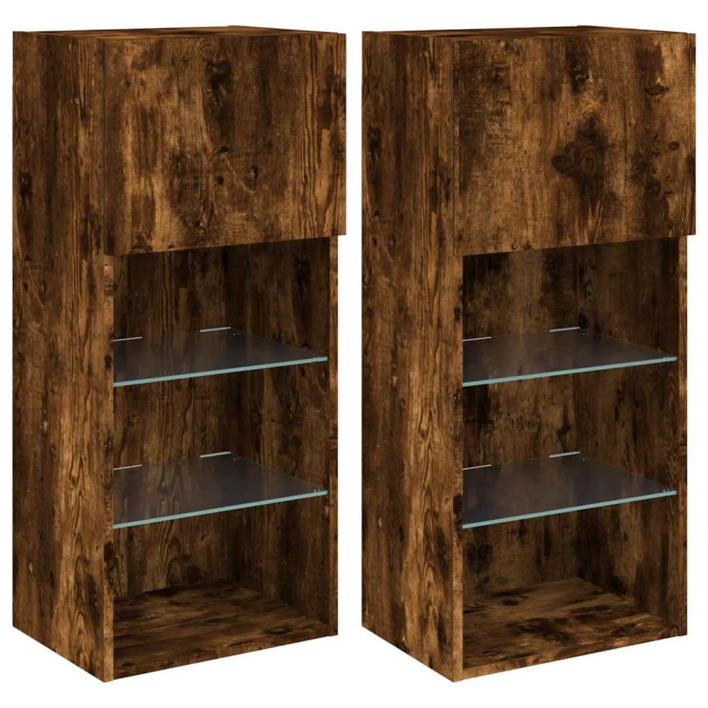 Tv-meubels met LED-verlichting 2 st 40,5x30x90 cm gerookt eiken is nu te koop bij PeponiXL, paradijselijk wonen!