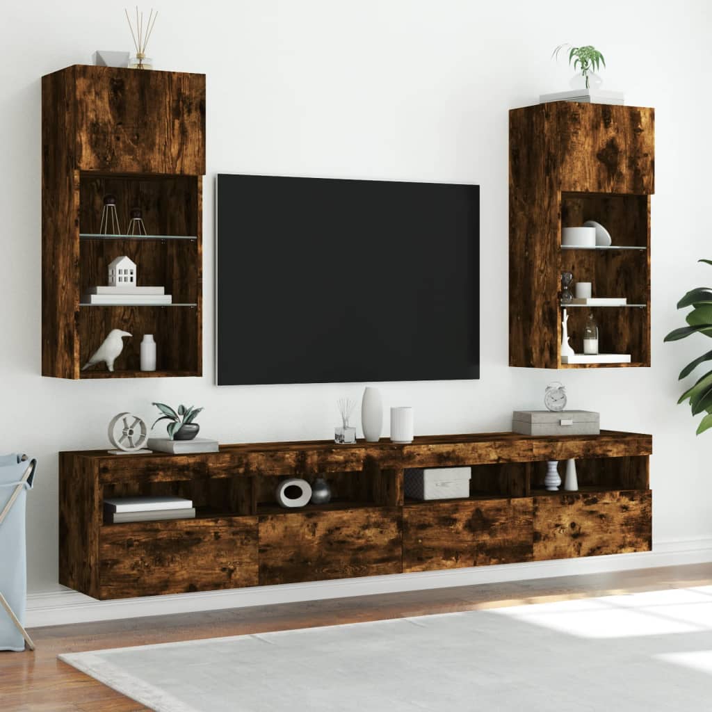 Tv-meubels met LED-verlichting 2 st 40,5x30x90 cm gerookt eiken is nu te koop bij PeponiXL, paradijselijk wonen!
