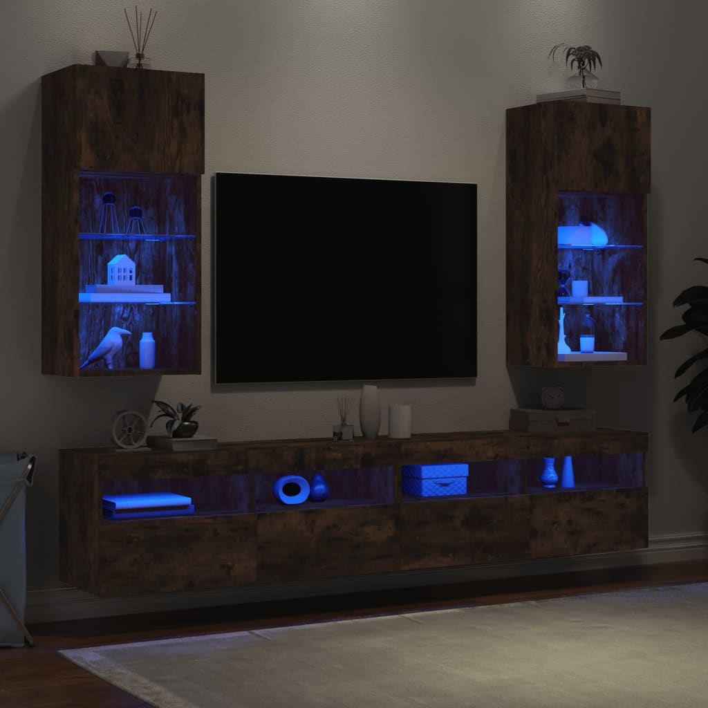 Tv-meubels met LED-verlichting 2 st 40,5x30x90 cm gerookt eiken is nu te koop bij PeponiXL, paradijselijk wonen!
