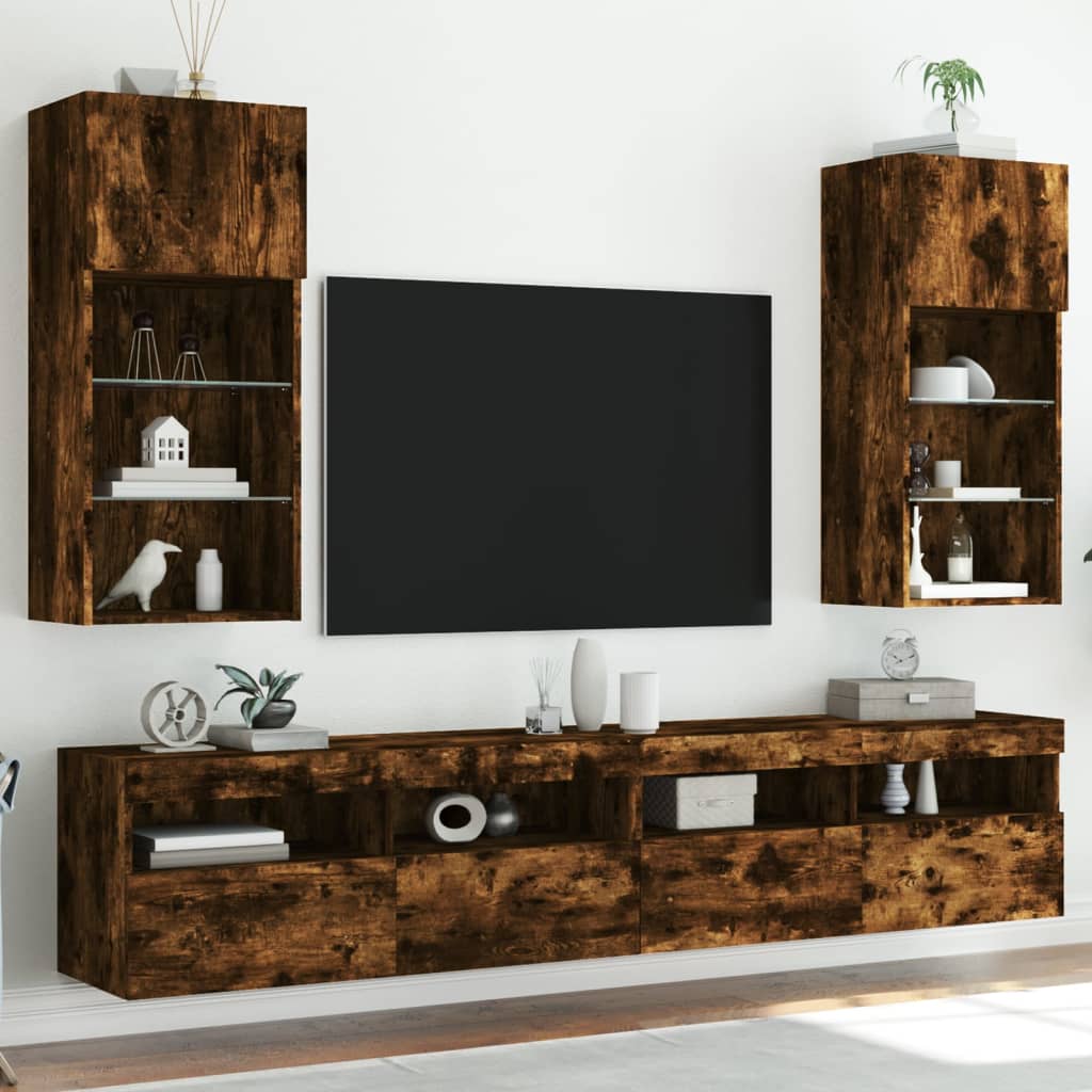 Tv-meubels met LED-verlichting 2 st 40,5x30x90 cm gerookt eiken is nu te koop bij PeponiXL, paradijselijk wonen!