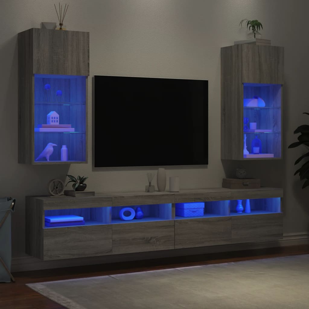 Tv-meubels met LED-verlichting 2 st 40,5x30x80 cm grijs sonoma is nu te koop bij PeponiXL, paradijselijk wonen!