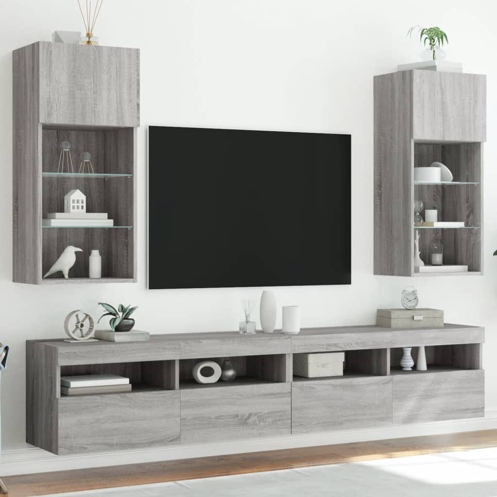 Tv-meubels met LED-verlichting 2 st 40,5x30x80 cm grijs sonoma is nu te koop bij PeponiXL, paradijselijk wonen!