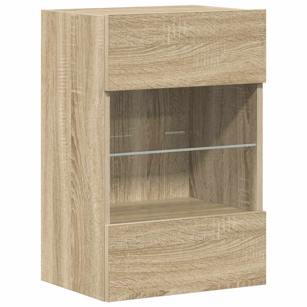 Wandkasten met LED-verlichting voor tv 2 st 40x30x60,5 cm sonoma eikenkleurig is nu te koop bij PeponiXL, paradijselijk wonen!
