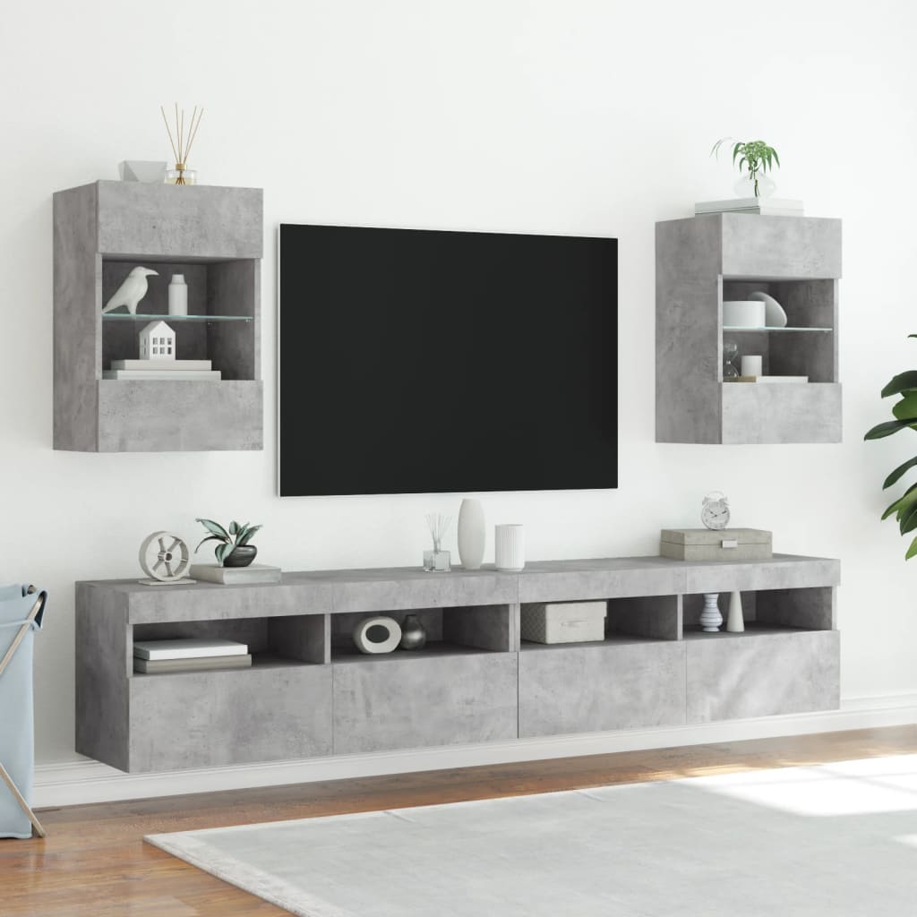 Tv-wandmeubel met LED-verlichting 40x30x60,5 cm betongrijs is nu te koop bij PeponiXL, paradijselijk wonen!