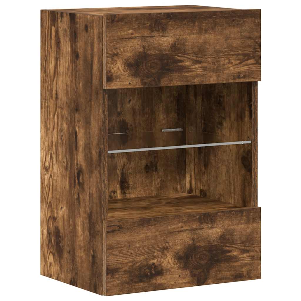 Wandkasten met LED-verlichting voor tv 2 st 40x30x60,5 cm gerookt eikenkleurig is nu te koop bij PeponiXL, paradijselijk wonen!