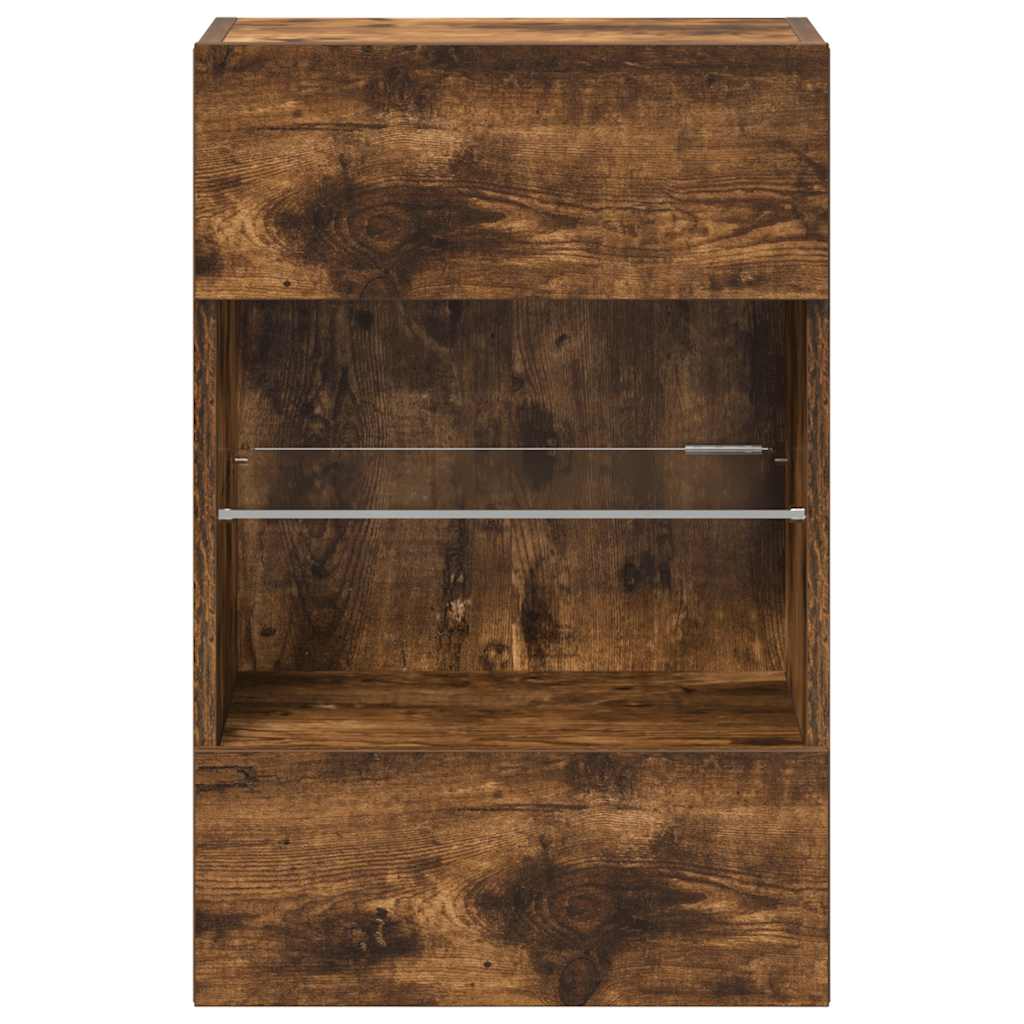 Wandkasten met LED-verlichting voor tv 2 st 40x30x60,5 cm gerookt eikenkleurig is nu te koop bij PeponiXL, paradijselijk wonen!