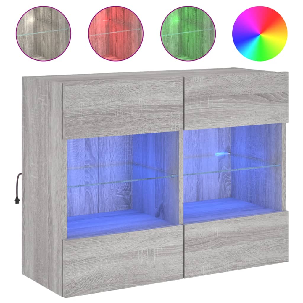 Tv-wandmeubel met LED-verlichting 78,5x30x60,5 cm grijs sonoma is nu te koop bij PeponiXL, paradijselijk wonen!