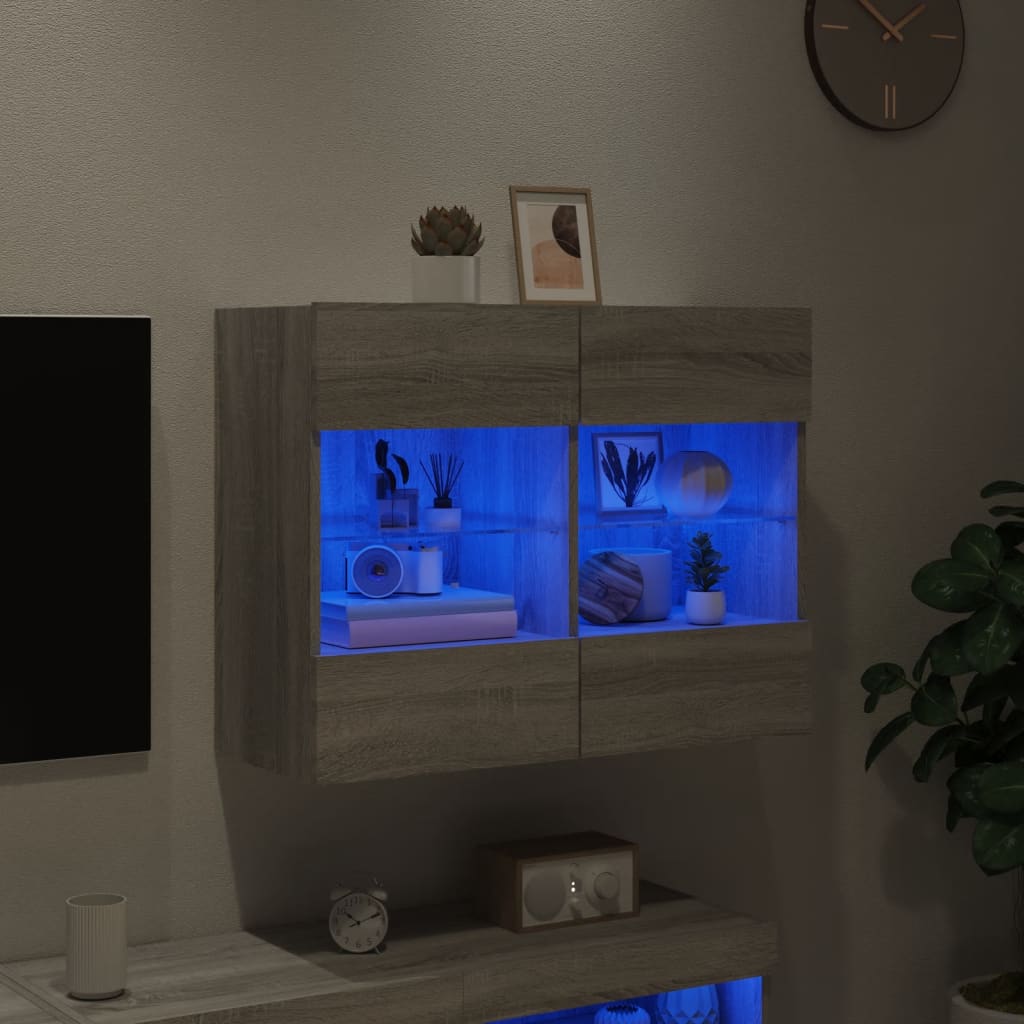 Tv-wandmeubel met LED-verlichting 78,5x30x60,5 cm grijs sonoma is nu te koop bij PeponiXL, paradijselijk wonen!