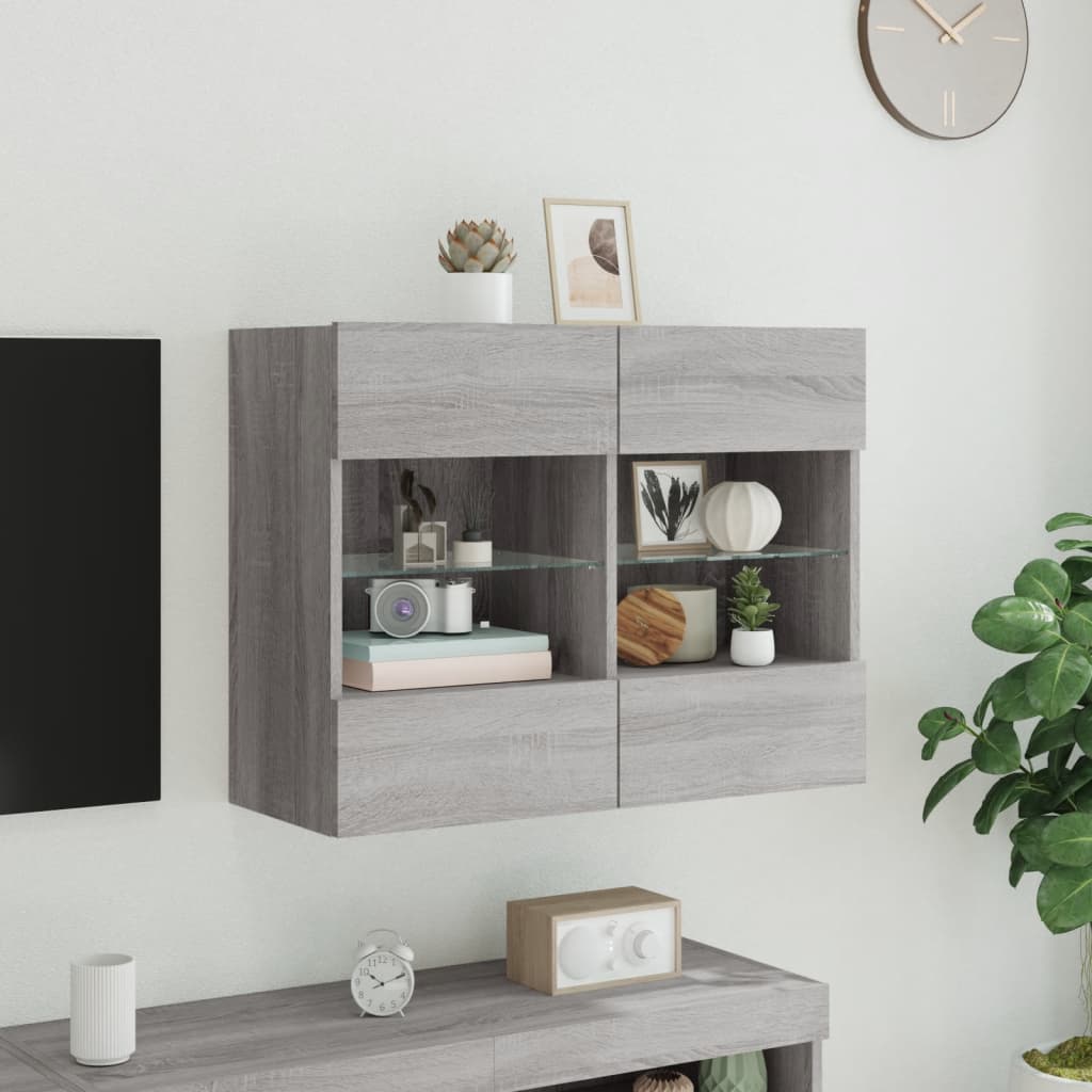Tv-wandmeubel met LED-verlichting 78,5x30x60,5 cm grijs sonoma is nu te koop bij PeponiXL, paradijselijk wonen!