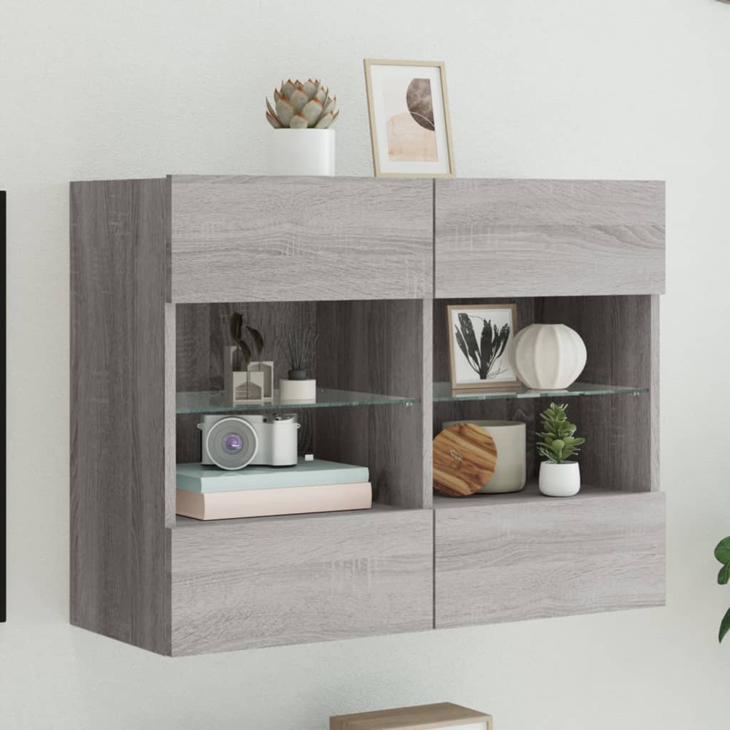 Tv-wandmeubel met LED-verlichting 78,5x30x60,5 cm grijs sonoma is nu te koop bij PeponiXL, paradijselijk wonen!