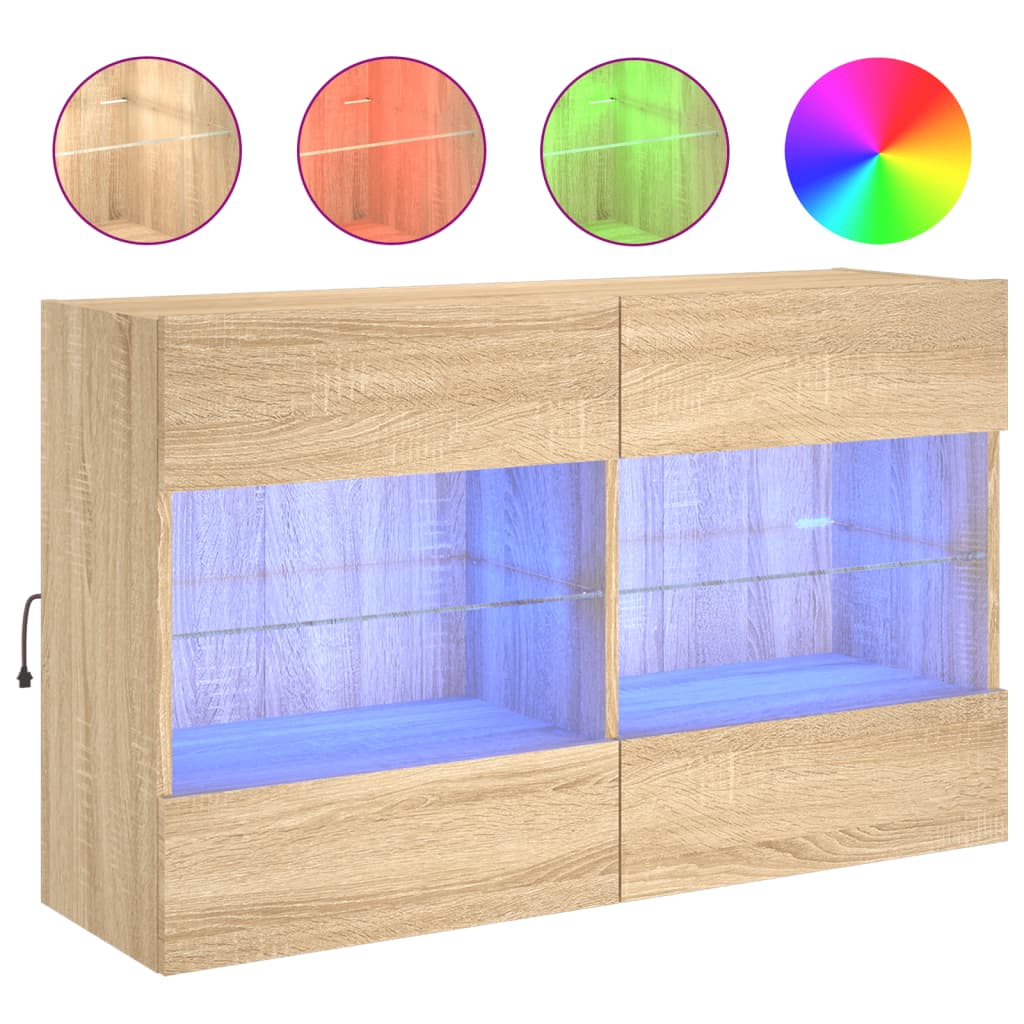 Tv-wandmeubel met LED-verlichting 98,5x30x60,5 cm sonoma eiken is nu te koop bij PeponiXL, paradijselijk wonen!