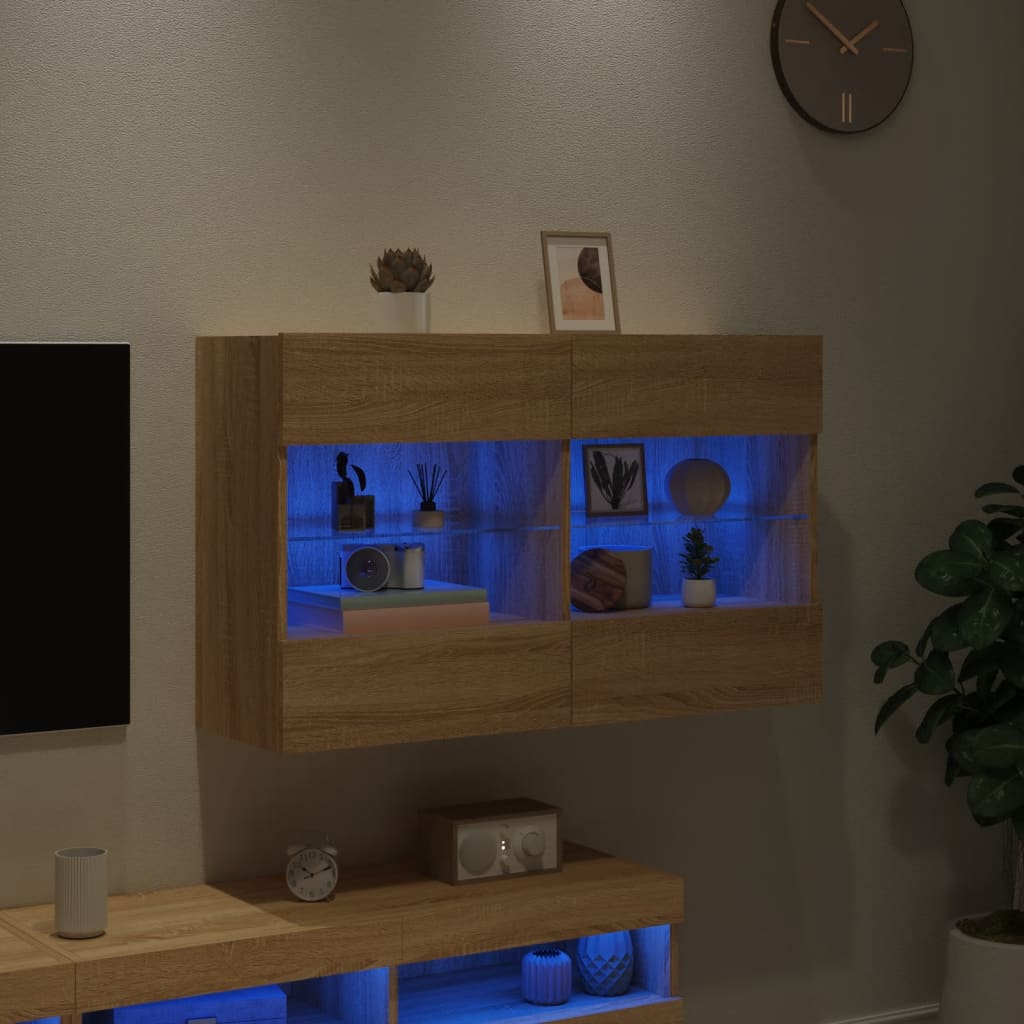 Tv-wandmeubel met LED-verlichting 98,5x30x60,5 cm sonoma eiken is nu te koop bij PeponiXL, paradijselijk wonen!
