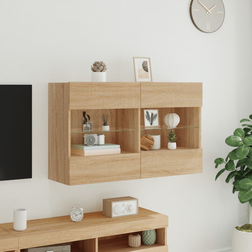 Tv-wandmeubel met LED-verlichting 98,5x30x60,5 cm sonoma eiken is nu te koop bij PeponiXL, paradijselijk wonen!