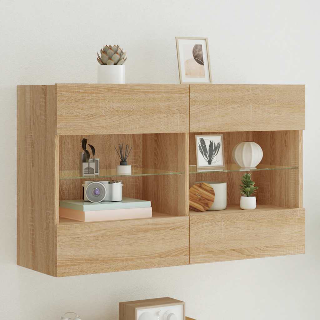 Tv-wandmeubel met LED-verlichting 98,5x30x60,5 cm sonoma eiken is nu te koop bij PeponiXL, paradijselijk wonen!