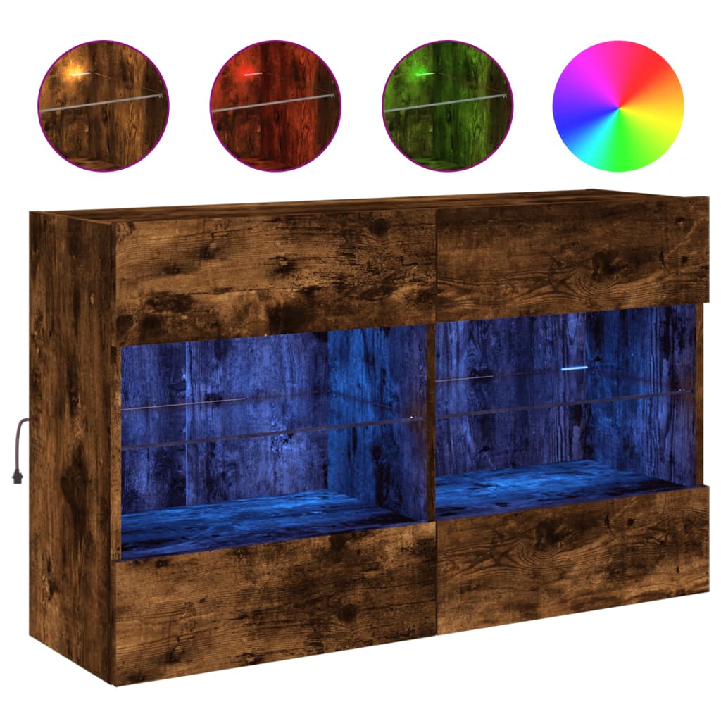 Tv-wandmeubel met LED-verlichting 98,5x30x60,5 cm gerookt eiken is nu te koop bij PeponiXL, paradijselijk wonen!