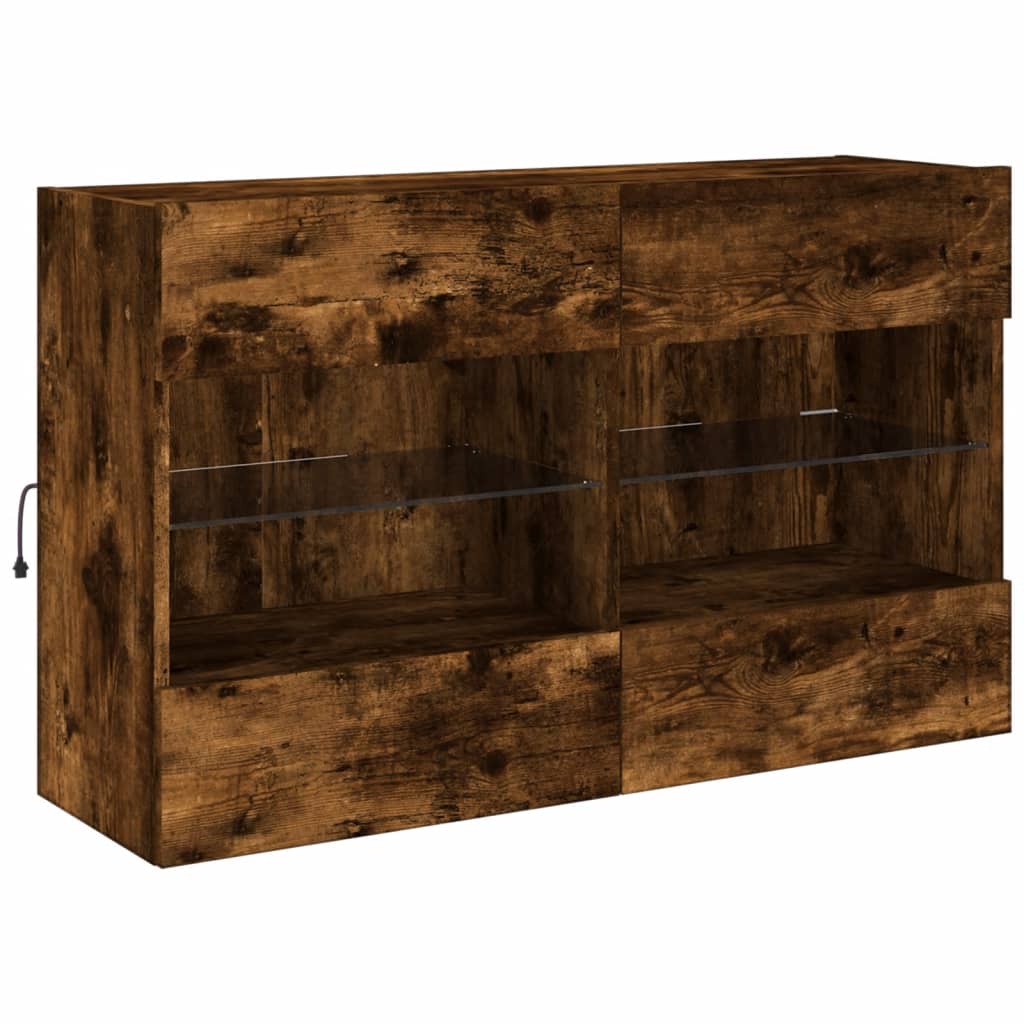 Tv-wandmeubel met LED-verlichting 98,5x30x60,5 cm gerookt eiken is nu te koop bij PeponiXL, paradijselijk wonen!