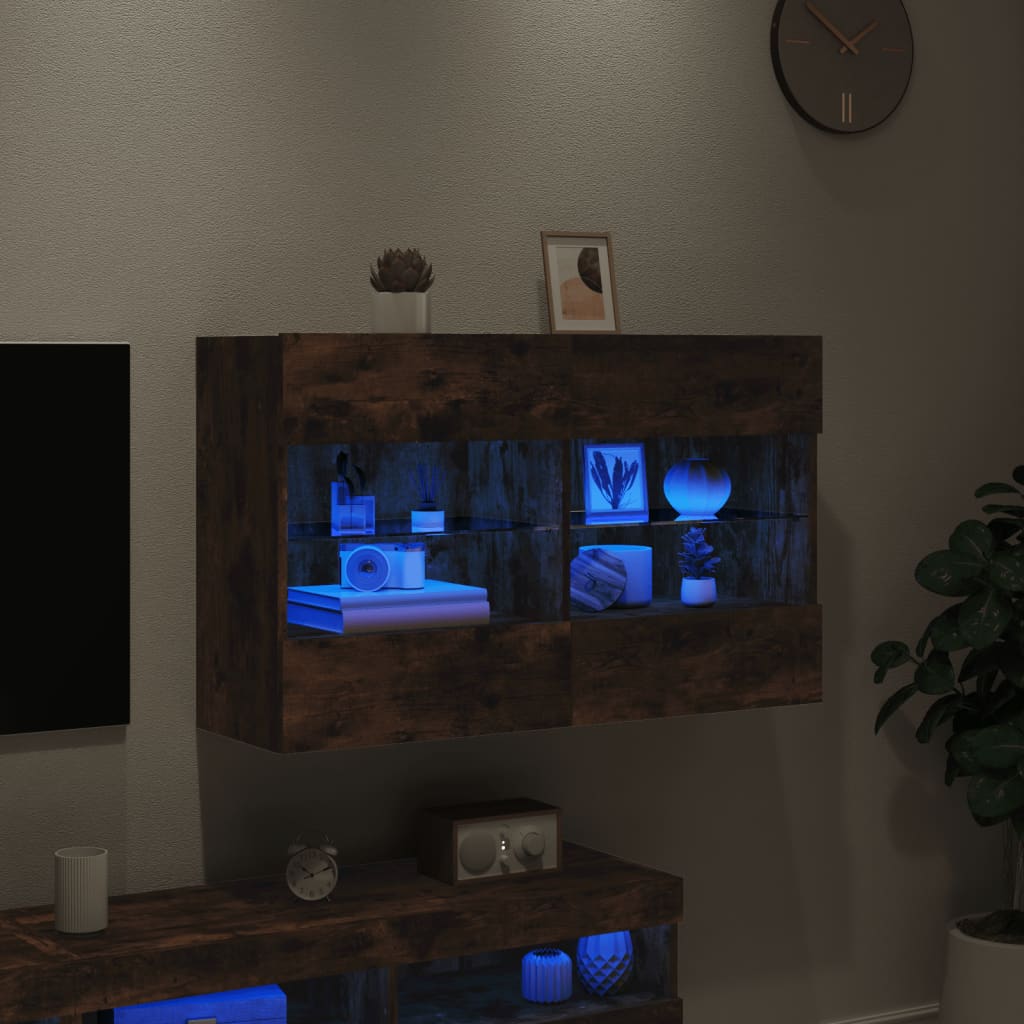 Tv-wandmeubel met LED-verlichting 98,5x30x60,5 cm gerookt eiken is nu te koop bij PeponiXL, paradijselijk wonen!