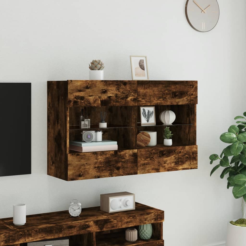 Tv-wandmeubel met LED-verlichting 98,5x30x60,5 cm gerookt eiken is nu te koop bij PeponiXL, paradijselijk wonen!