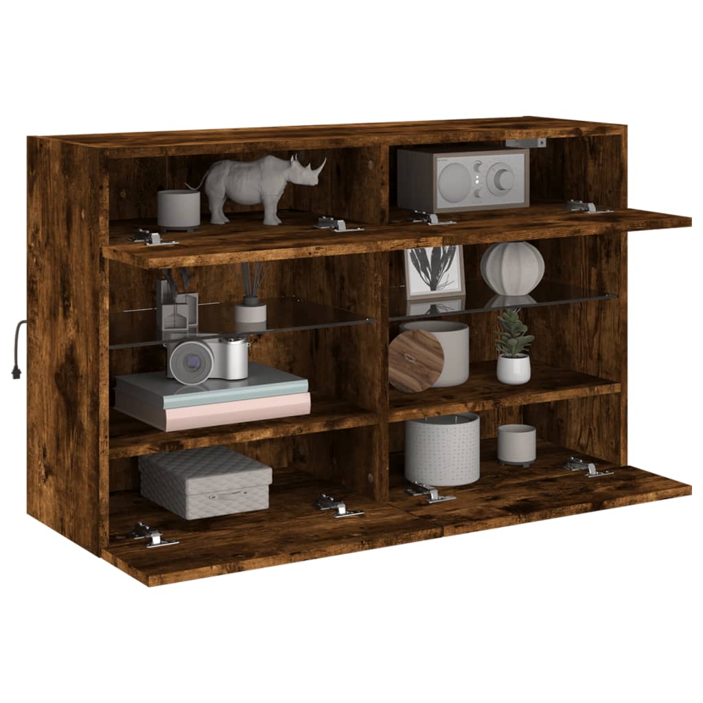 Tv-wandmeubel met LED-verlichting 98,5x30x60,5 cm gerookt eiken is nu te koop bij PeponiXL, paradijselijk wonen!