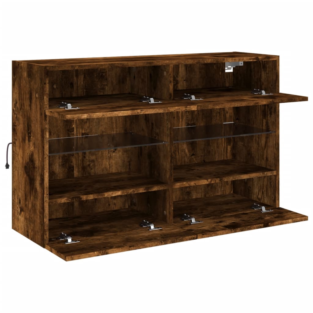 Tv-wandmeubel met LED-verlichting 98,5x30x60,5 cm gerookt eiken is nu te koop bij PeponiXL, paradijselijk wonen!