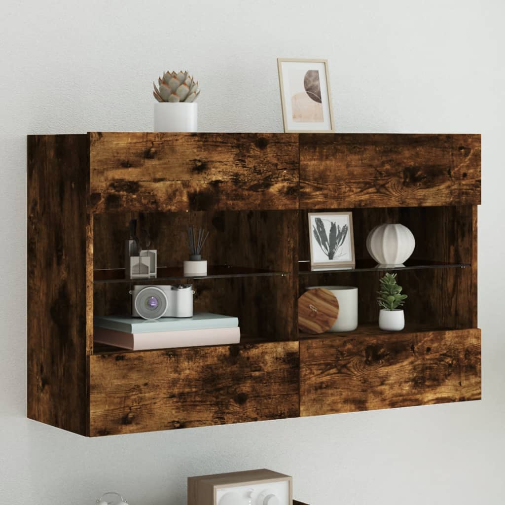 Tv-wandmeubel met LED-verlichting 98,5x30x60,5 cm gerookt eiken is nu te koop bij PeponiXL, paradijselijk wonen!
