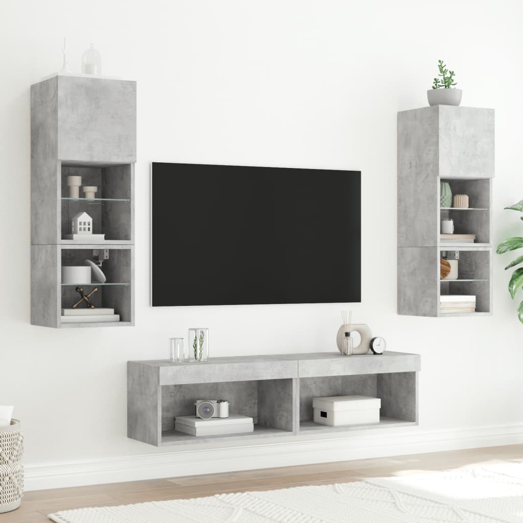 Tv-meubels met LED-verlichting 2 st 60x30x30 cm betongrijs is nu te koop bij PeponiXL, paradijselijk wonen!