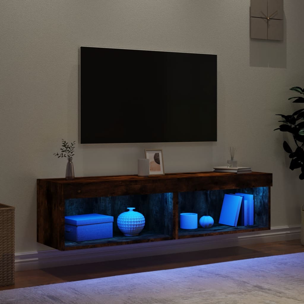 Tv-meubels met LED-verlichting 2 st 60x30x30 cm gerookt eiken is nu te koop bij PeponiXL, paradijselijk wonen!
