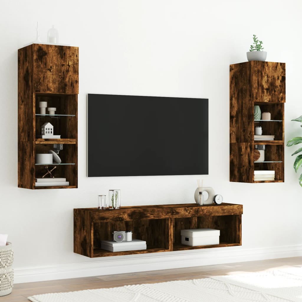 Tv-meubels met LED-verlichting 2 st 60x30x30 cm gerookt eiken is nu te koop bij PeponiXL, paradijselijk wonen!