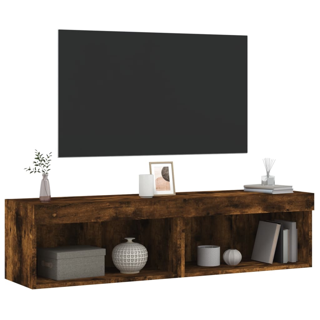 Tv-meubels met LED-verlichting 2 st 60x30x30 cm gerookt eiken is nu te koop bij PeponiXL, paradijselijk wonen!