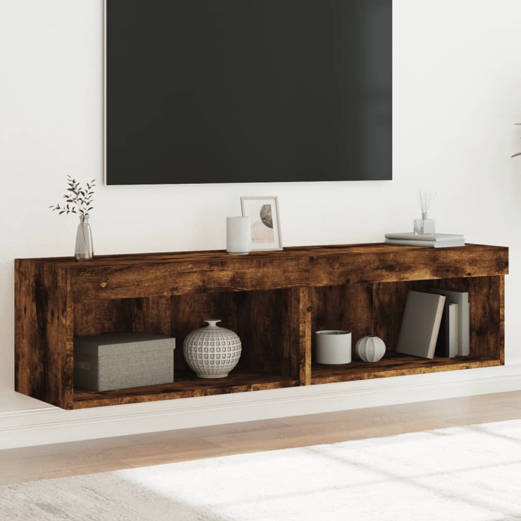Tv-meubels met LED-verlichting 2 st 60x30x30 cm gerookt eiken is nu te koop bij PeponiXL, paradijselijk wonen!