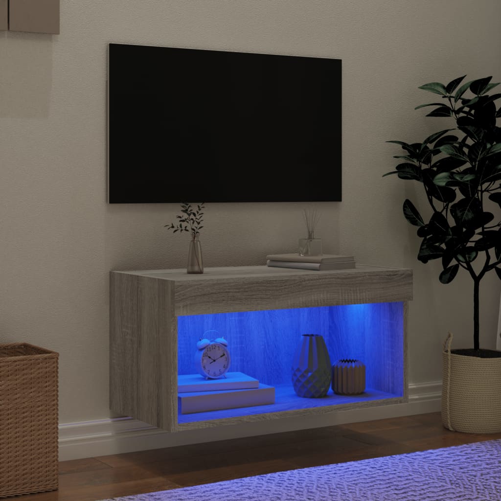 Tv-meubel met LED-verlichting 60x30x30 cm grijs sonoma eiken is nu te koop bij PeponiXL, paradijselijk wonen!