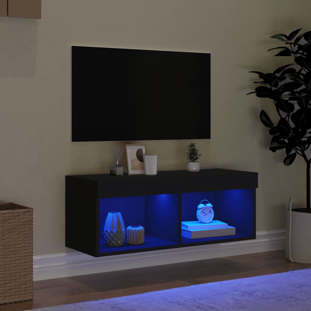 Tv-meubel met LED-verlichting 80x30x30 cm zwart is nu te koop bij PeponiXL, paradijselijk wonen!